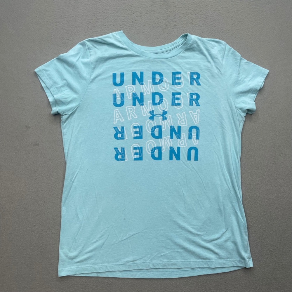 Under Armour Women T-Shirt Cotton Blend Large Graphic Logo Athleisure 1331124